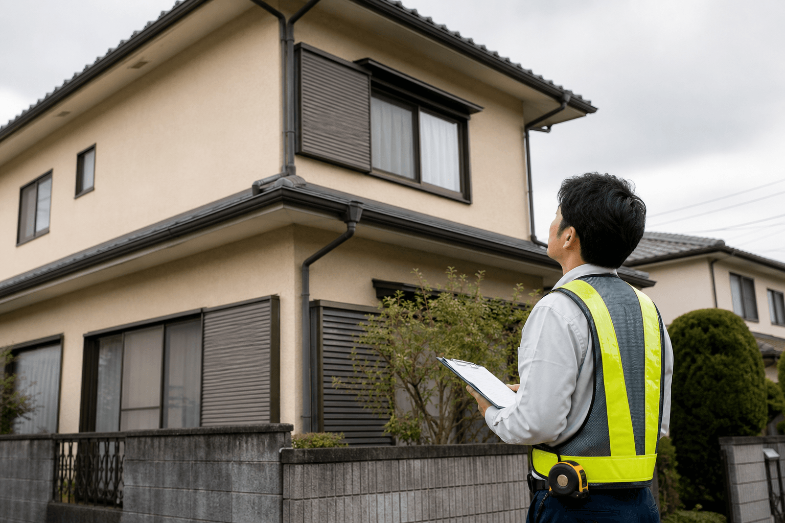 現地で外壁や屋根の状態を確認する調査のイメージ